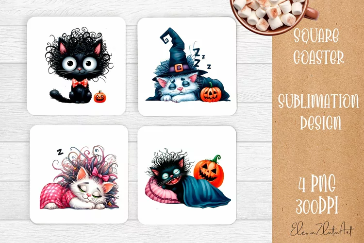 Funny cat Coaster Sublimation | Cat Square Coaster