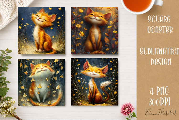 Cute Ginger Cat Coaster | Big Eyes Cat Sublimation PNG