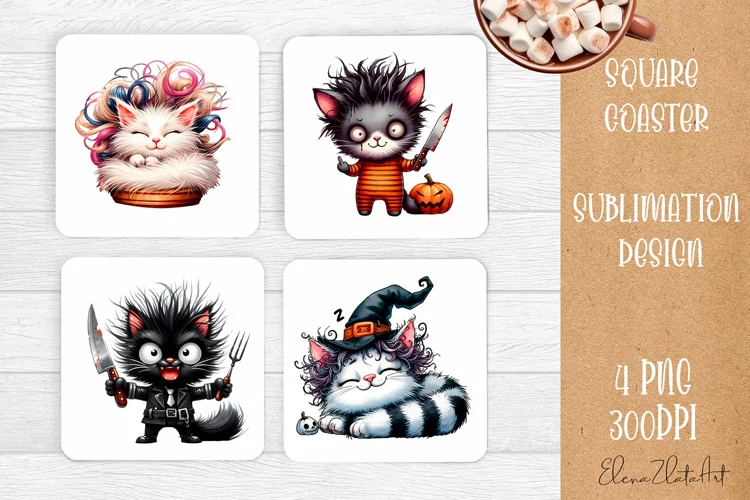 Funny cat Coaster Sublimation | Cat Square Coaster
