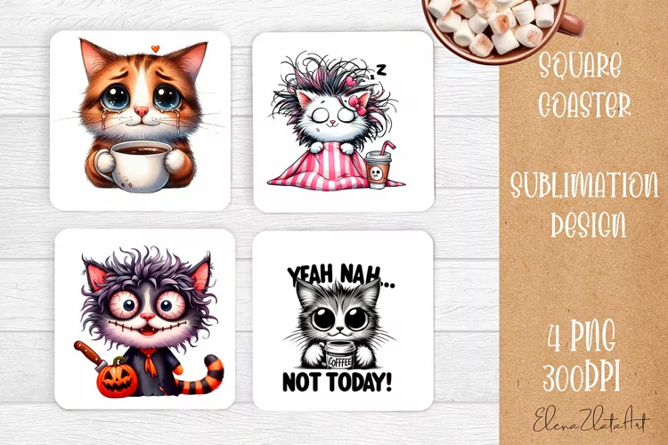 Funny cat Coaster Sublimation | Cat Square Coaster