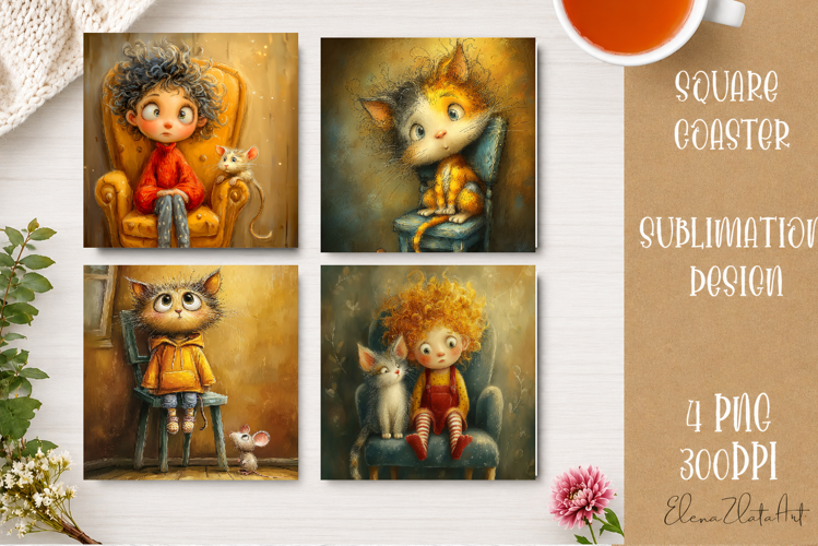 Cute Ginger Cat Coaster | Big Eyes Cat Sublimation PNG