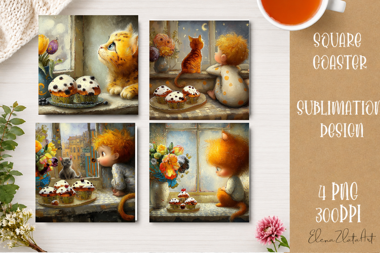 Cute Ginger Cat Coaster | Big Eyes Cat Sublimation PNG