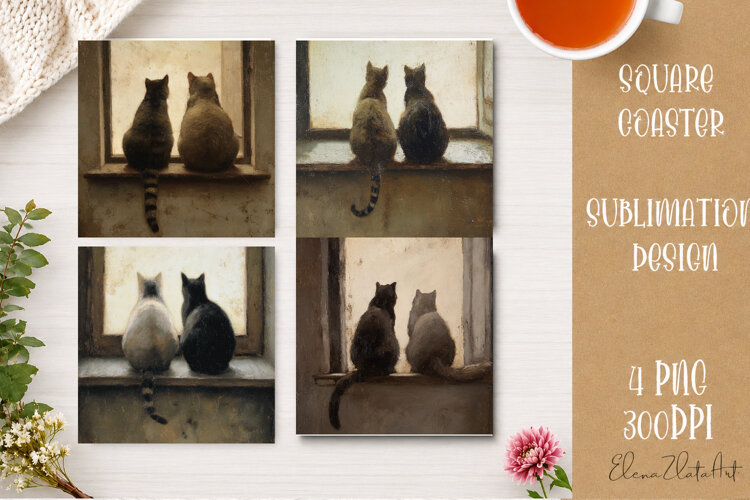 Cute Ginger Cat Coaster | Big Eyes Cat Sublimation PNG example image 1