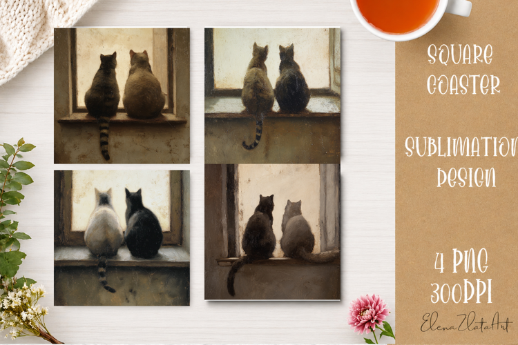 Cute Ginger Cat Coaster | Big Eyes Cat Sublimation PNG
