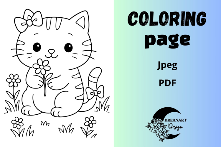Cute Cat Coloring Page | Printable PDF and JPEG