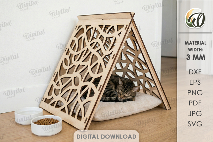 3D Pet House Laser Cut. Cat And Dog Home SVG