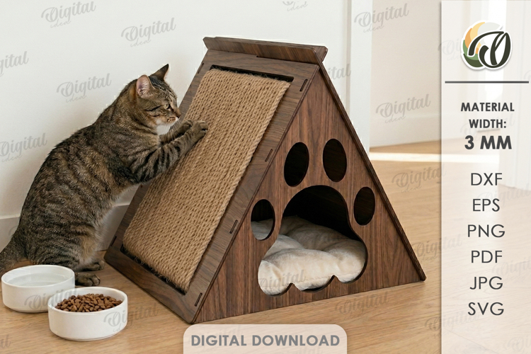 3D Pet House Laser Cut. Cat And Dog Home SVG