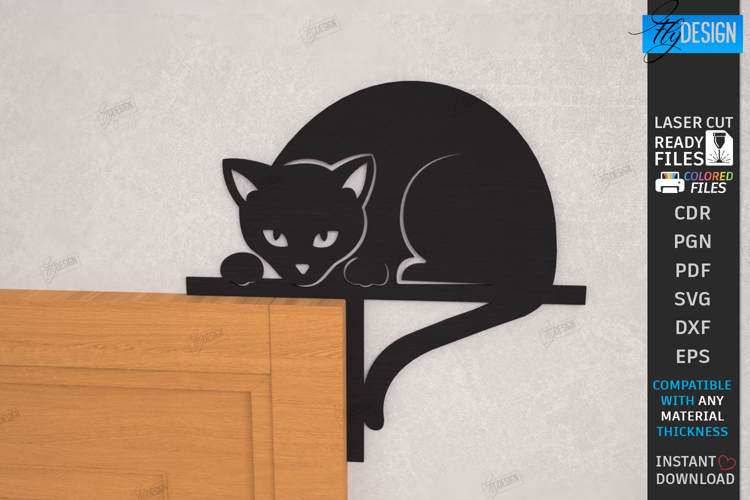 Cat Door Corner Laser Cut| Wall Decor|Home Decor |Black Cat
