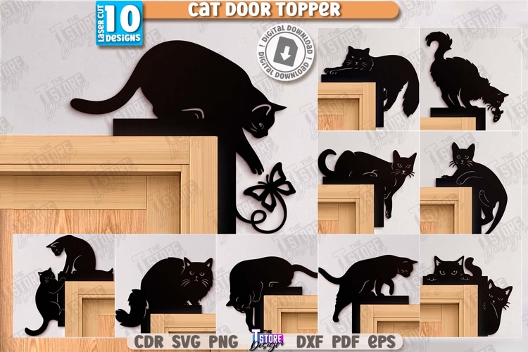Door Corners Laser Cut Bundle|Cat Silhouette SVG|Wall Signs