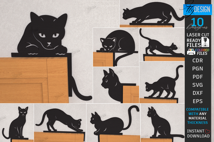 Cat Door Corners Laser Cut Bundle|Wall Decor SVG|Home Decor
