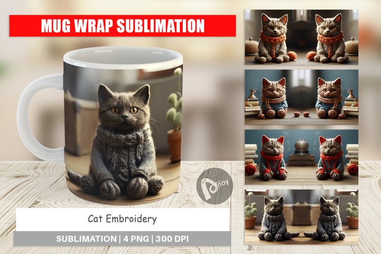 Mug Wrap Design Cat Embroidery