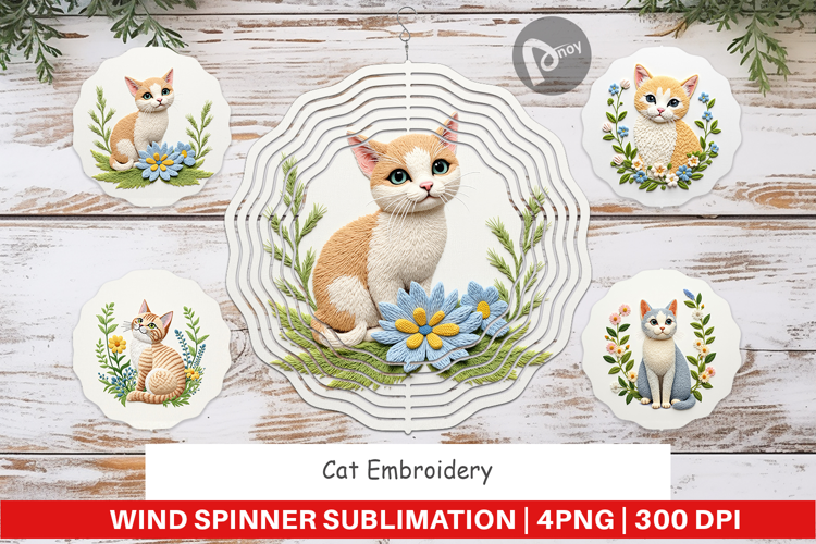 Wind Spinner Cat Embroidery