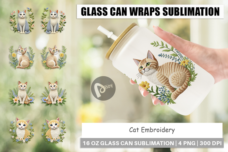 Glass Can Cat Embroidery