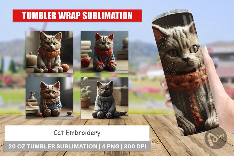 Tumbler Sublimation Wrap Cat Embroidery