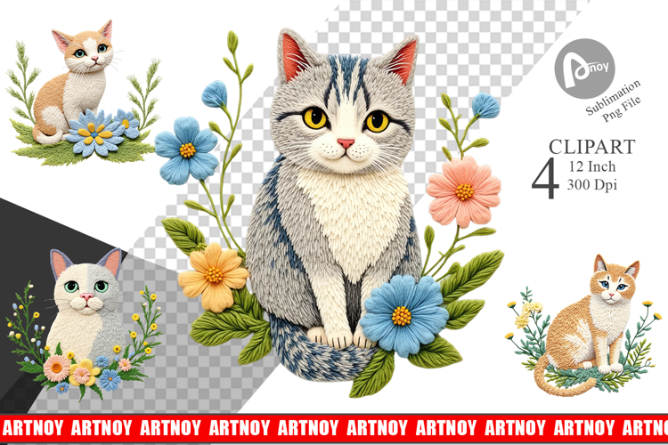 Cat Embroidery Clipart