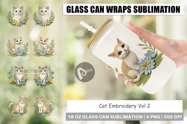 Glass Can Cat Embroidery