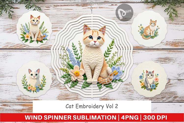 Wind Spinner Cat Embroidery