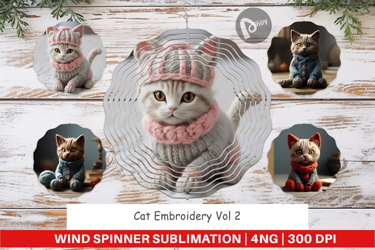 Wind Spinner Cat Embroidery