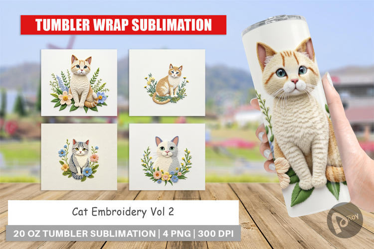 Tumbler Cat Embroidery