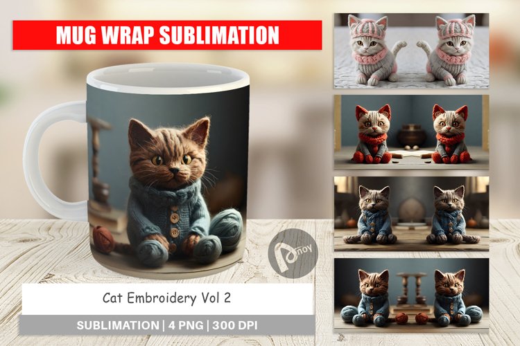 Mug Wrap Design Cat Embroidery