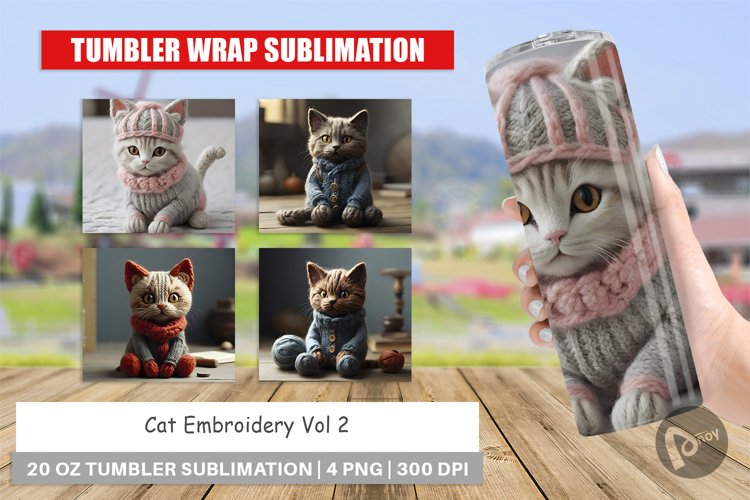 Tumbler Sublimation Wrap Cat Embroidery