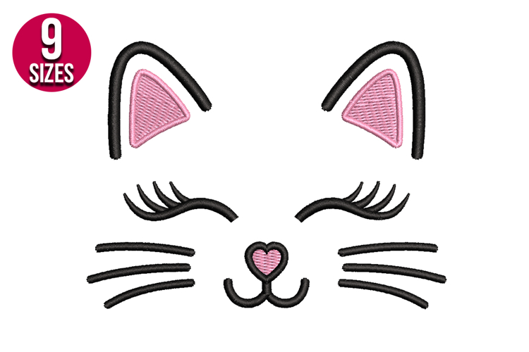 Cat Face Machine Embroidery Design - 9 sizes