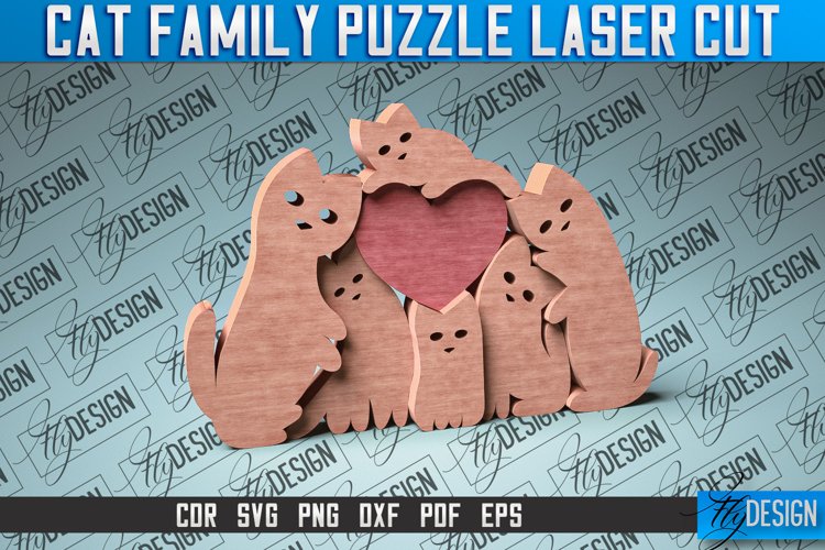 Cat Family Puzzle Laser Cut SVG | Baby Animals Puzzle SVG