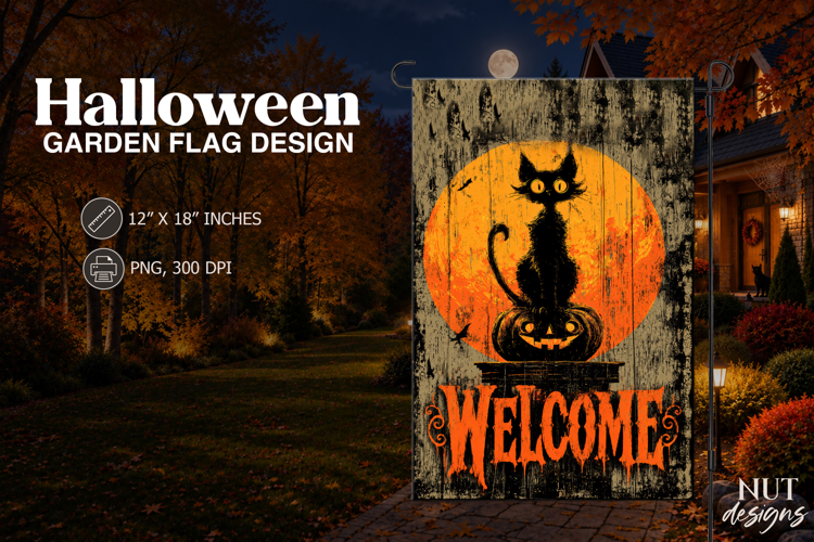 Black Cat Pumpkin Halloween Welcome garden flag sublimation