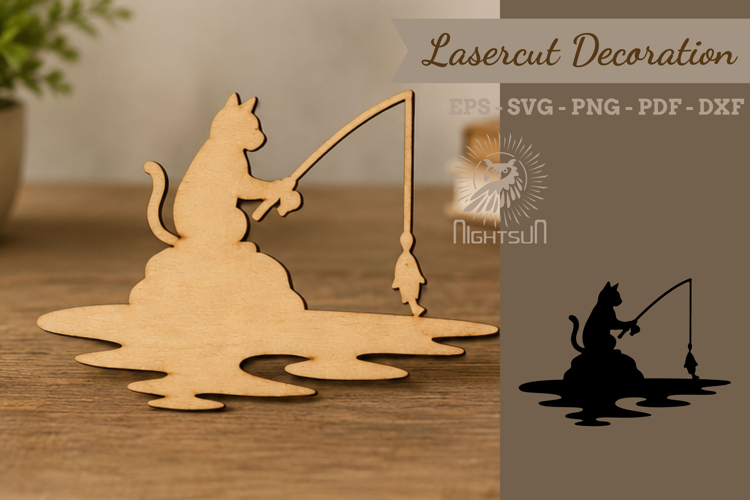 Cat Fishing Lasercut Decoration