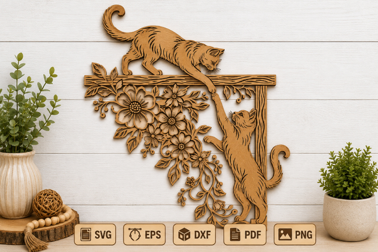 Cat Floral Laser Cut Wall Art