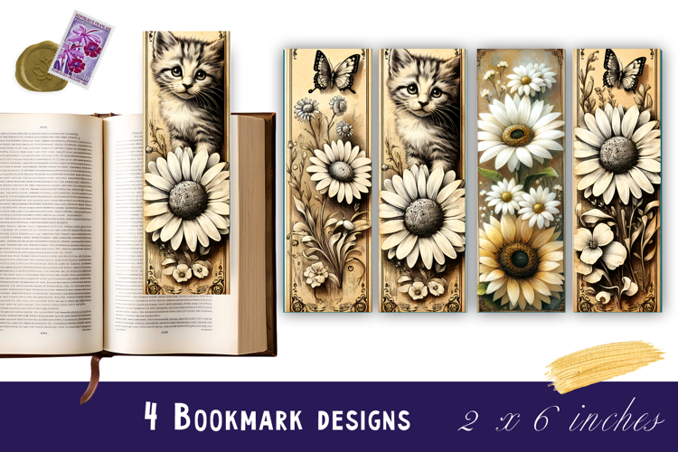 Funny cat Bookmark Printable Sublimation PNG|flowers Bookmak