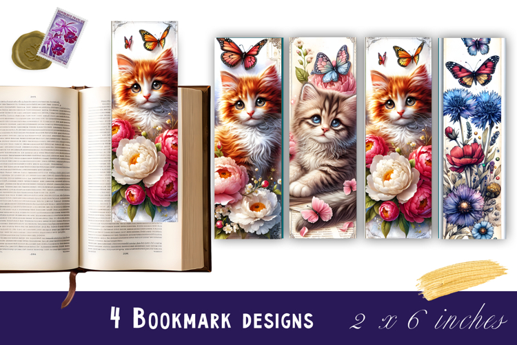 Funny cat Bookmark Printable Sublimation PNG|flowers Bookmak
