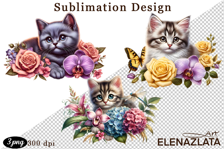 Funny Cats Sublimation |Flowers Cat Print