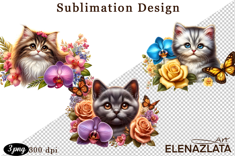 Funny Cats Sublimation |Flowers Cat Print