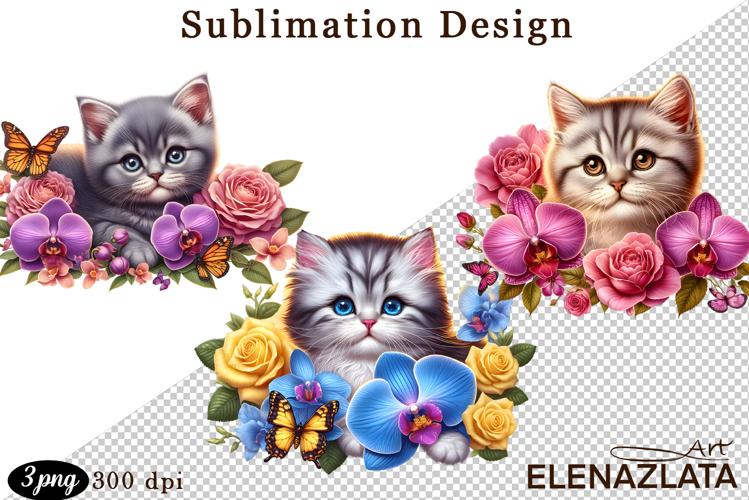 Funny Cats Sublimation |Flowers Cat Print