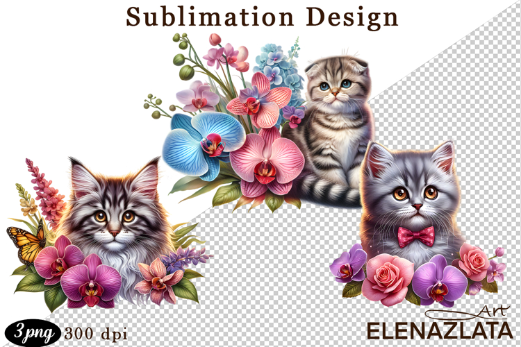 Funny Cats Sublimation |Flowers Cat Print