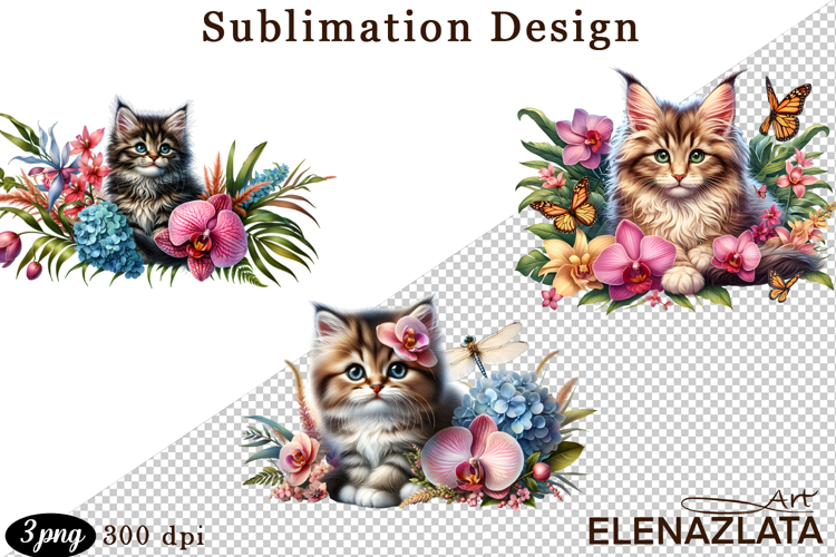 Funny Cats Sublimation |Flowers Cat Print