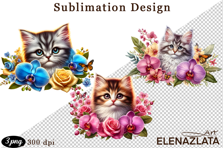 Funny Cats Sublimation |Flowers Cat Print