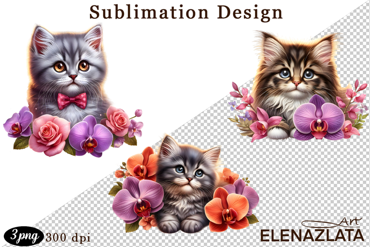 Funny Cats Sublimation |Flowers Cat Print