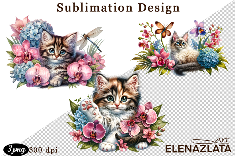 Funny Cats Sublimation |Flowers Cat Print