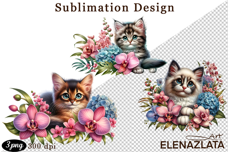 Funny Cats Sublimation |Flowers Cat Print
