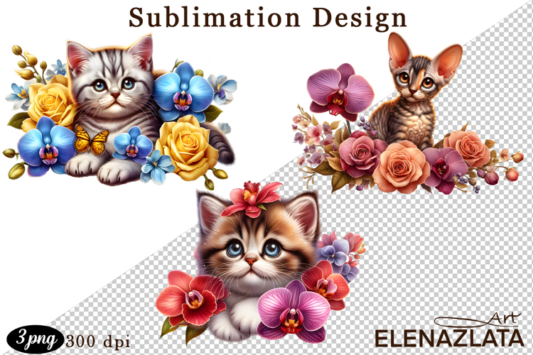 Funny Cats Sublimation |Flowers Cat Print