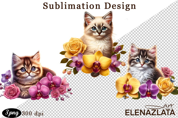 Funny Cats Sublimation |Flowers Cat Print