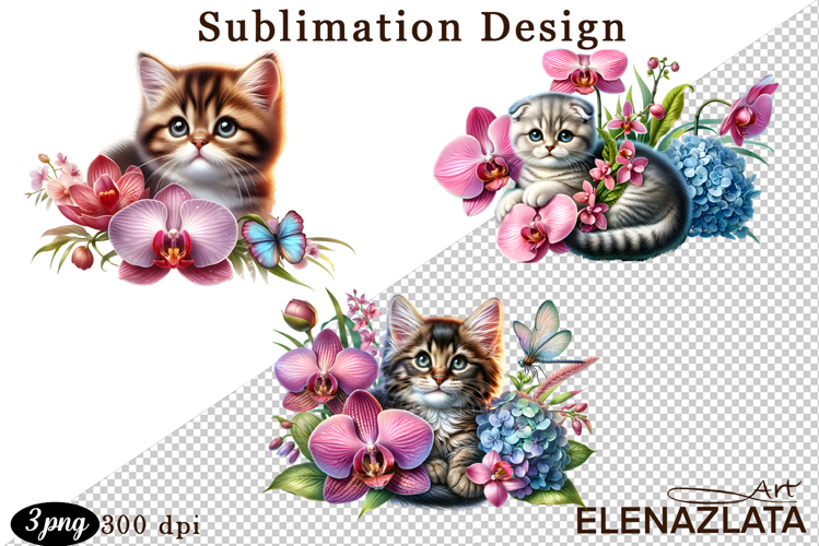 Funny Cats Sublimation |Flowers Cat Print