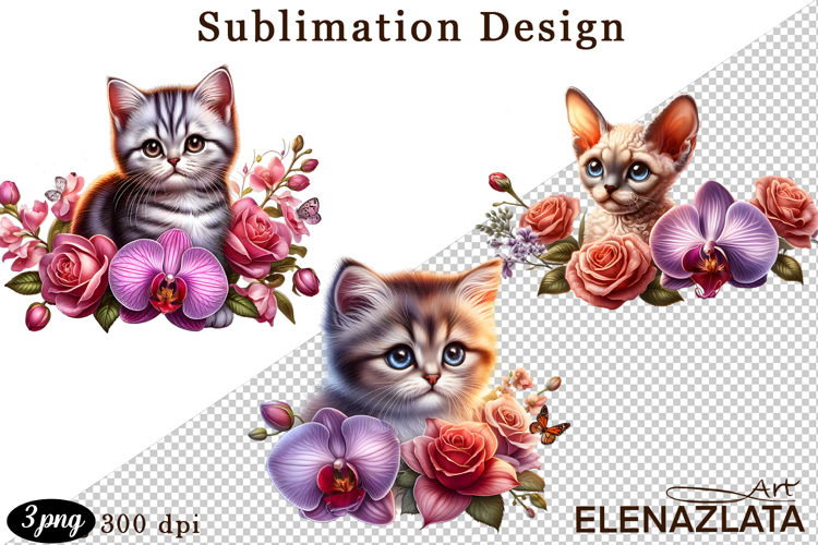 Funny Cats Sublimation |Flowers Cat Print
