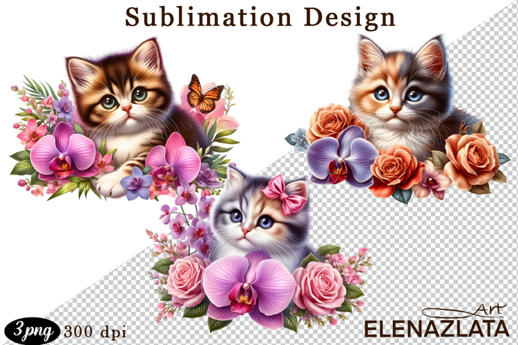 Funny Cats Sublimation |Flowers Cat Print