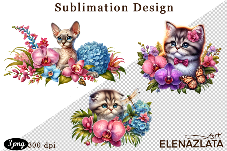 Funny Cats Sublimation |Flowers Cat Print
