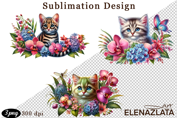 Funny Cats Sublimation |Flowers Cat Print
