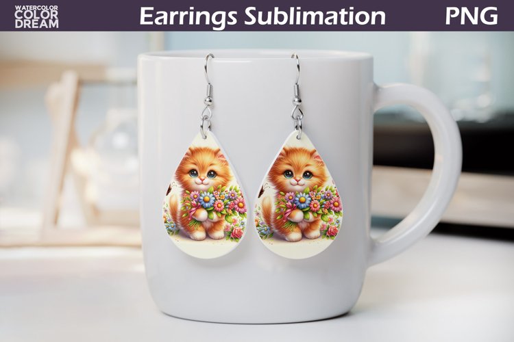 Cat Teardrop Earrings | Earrings Sublimation example image 1