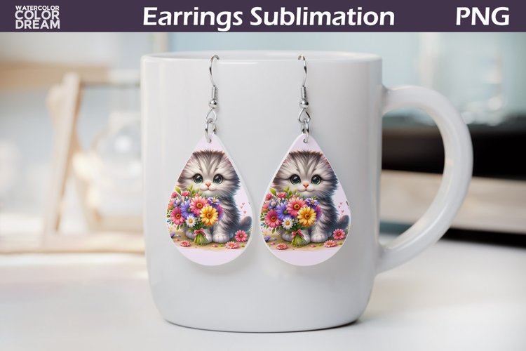 Cat Teardrop Earrings | Earrings Sublimation example image 1